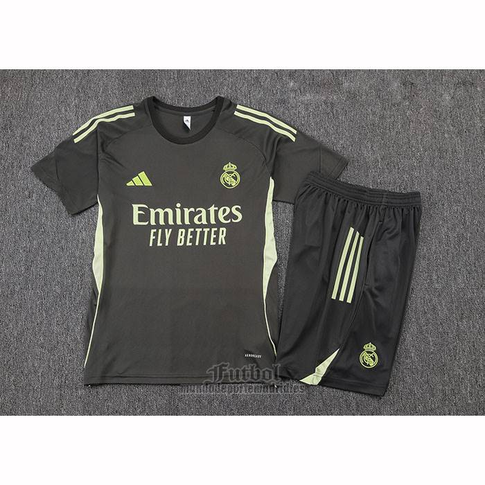 Chandal del Real Madrid Manga Corta 2025-2026 Gris Verde - Pantalon Corto